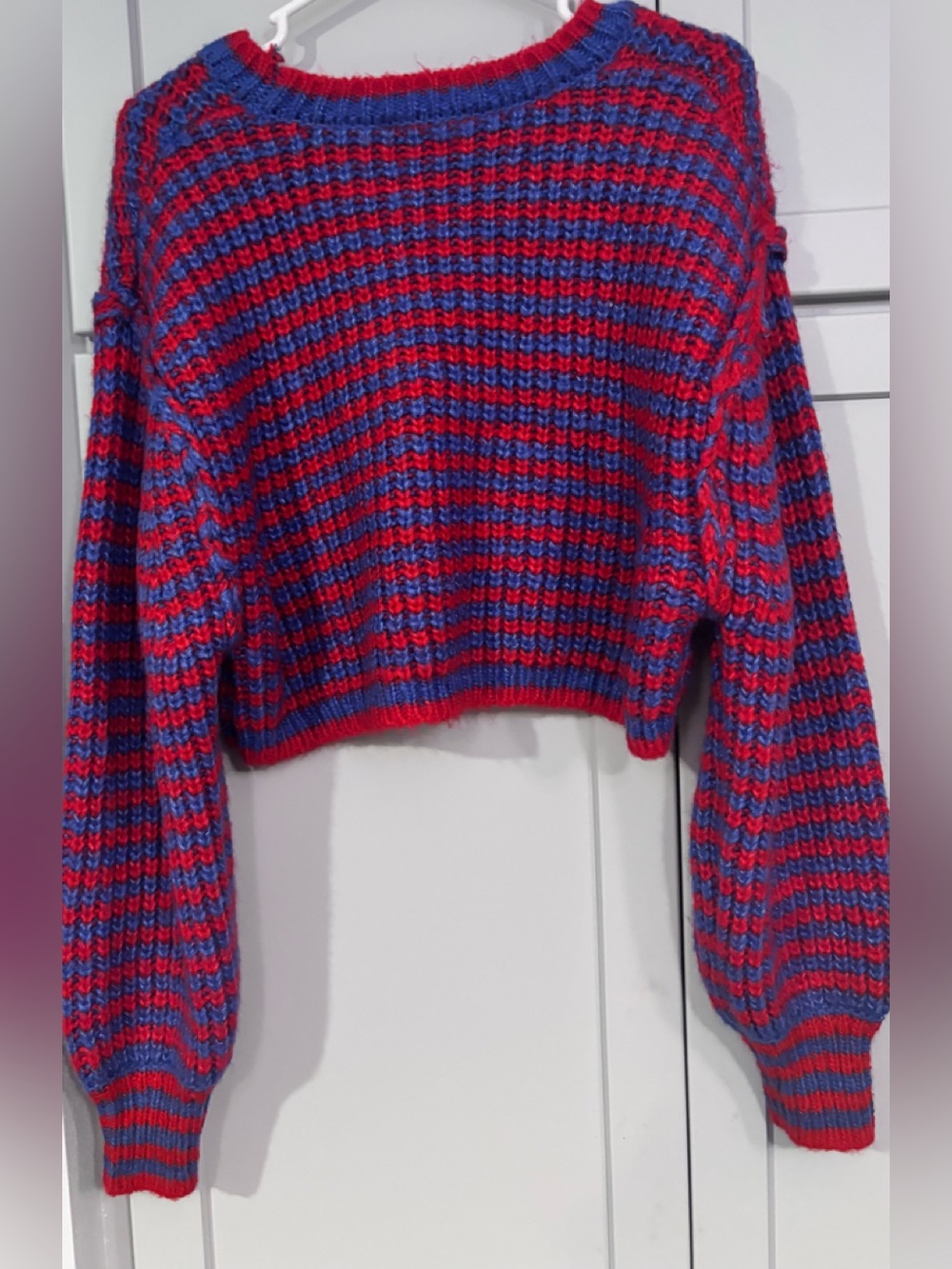 Zara Wool Alpaca Blend Cropped Chunky Knit Striped Sweater Size M